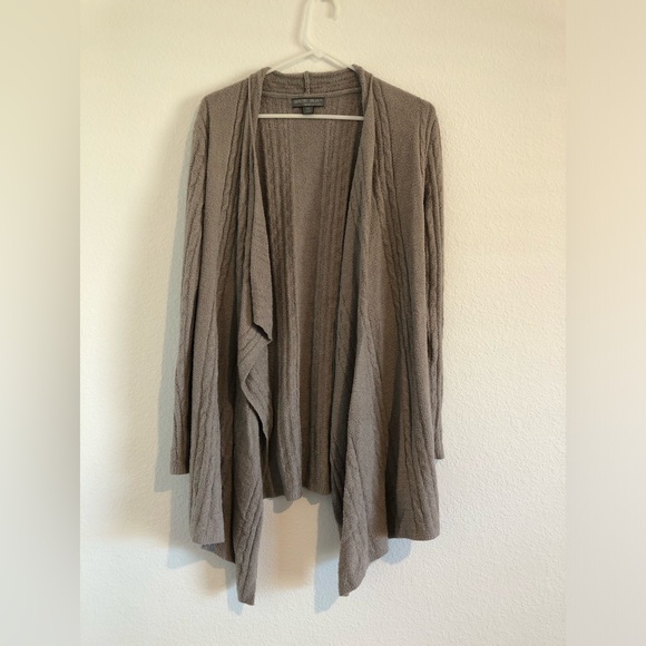 Barefoot Dreams Sweaters - Barefoot Dreams Bamboo Chic Lite Taupe Open-Front Cable Cardigan Small/Medium